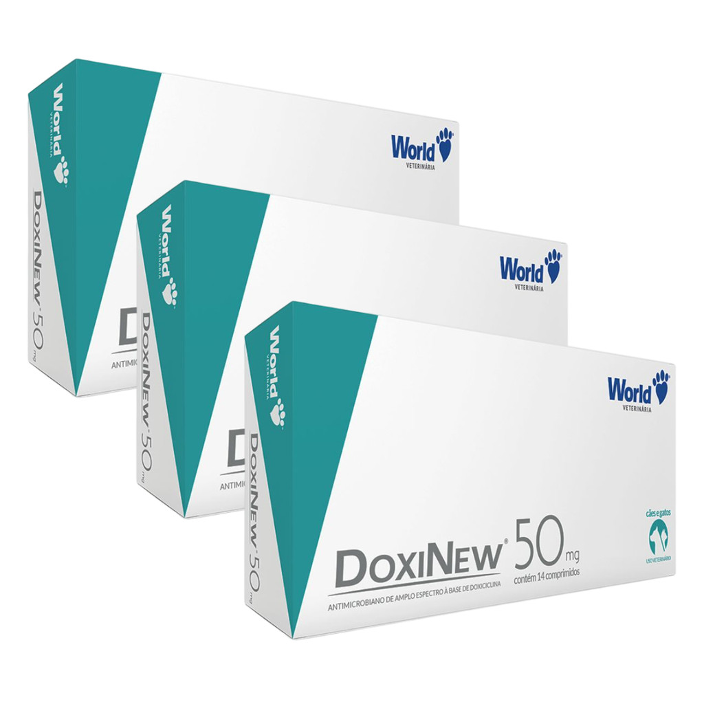 Kit 3 Doxinew 50mg Antibiótico Doxiciclina Com 14 Comprimidos World em Oferta na Shopee
