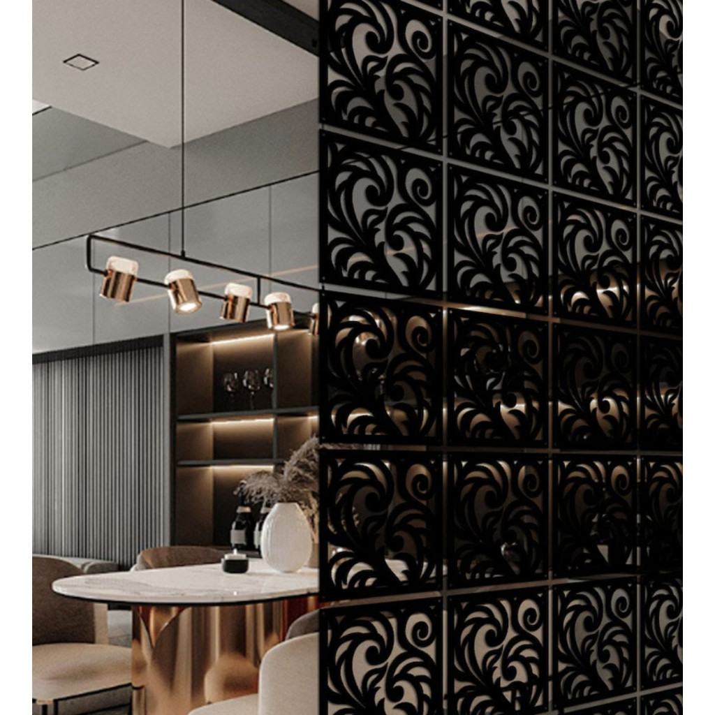 Kit Placas Divisórias de Ambiente Cobogó Decorativo Vazado em MDF 3mm Preto 20cm x 20cm