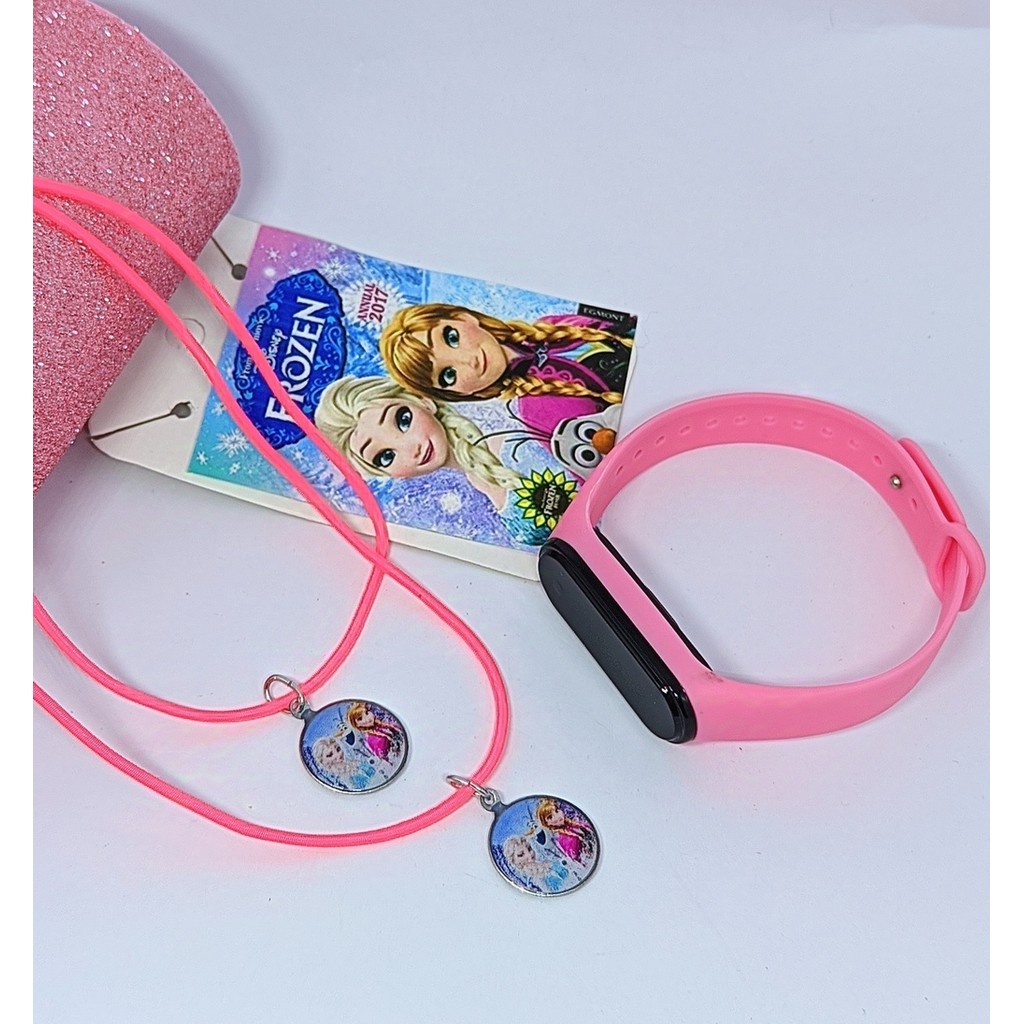 Kit Relógio Infantil Menina Digital Led Bracelete Silicone Ajustável + Colares Duplo Amizade Colar Best Friends Amigas
