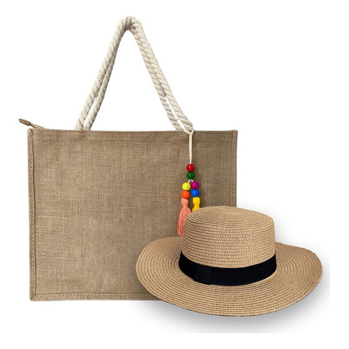 Bolsa Sacola Praia Grande Feminina Ombro + Chaveiro E Chapéu Cor Marrom em Oferta na Shopee