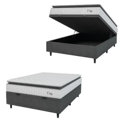 Cama Box Baú Colchão Casal Molas Ensacadas City Pillow Top 138x188x64cm Branco-Preto Hellen Suporta até 110kg por Pessoa