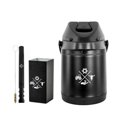 Kit Tereré Garrafa Térmica Preta 2.5l Bomba V6 Telinha Preta Copo Quadrado Inox Preto