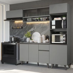 Armário De Cozinha Completa 260cm Cinza Nice 04 Cinza