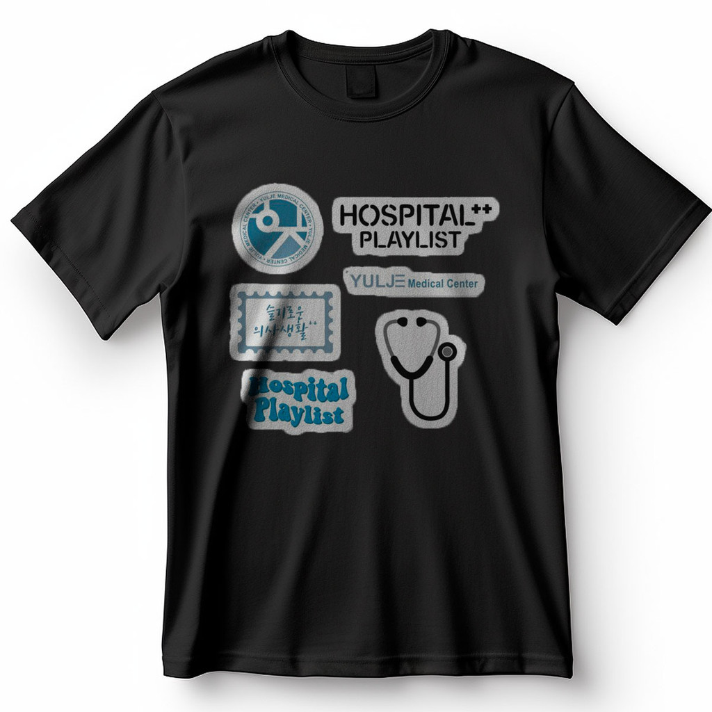Camiseta Hospital Playlist Dorama Coreano Adesivos Logo Blusa Camisa 100% Algodão