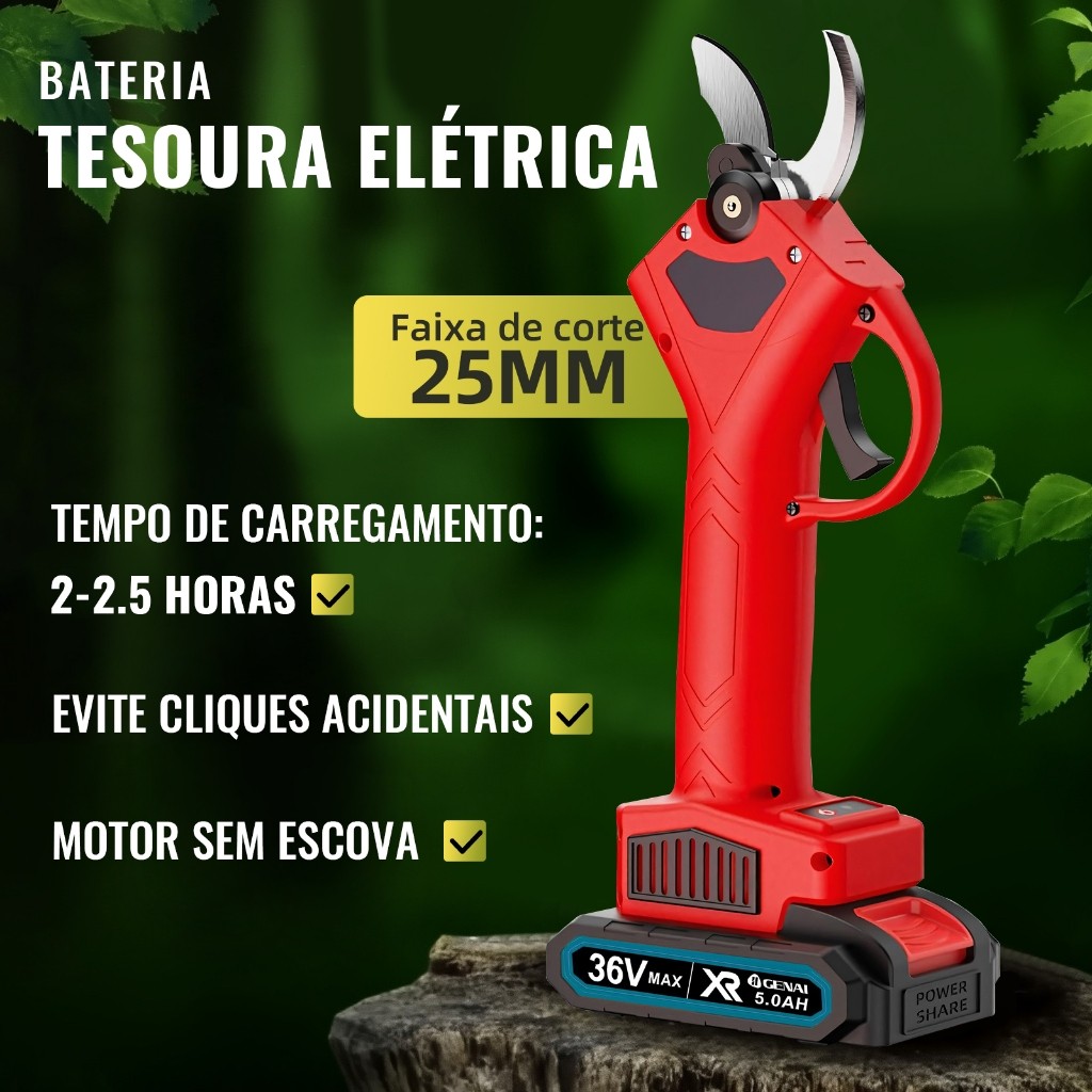 Tesoura de poda elétrica portátil sem fio profissional Ferramenta de corte de árvores 2 baterias em Oferta na Shopee