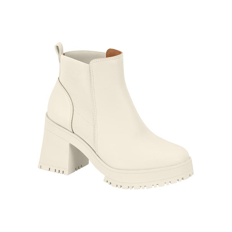 Bota Feminina Vizzano Coturno Calce Facil Salto Medio Branco Off