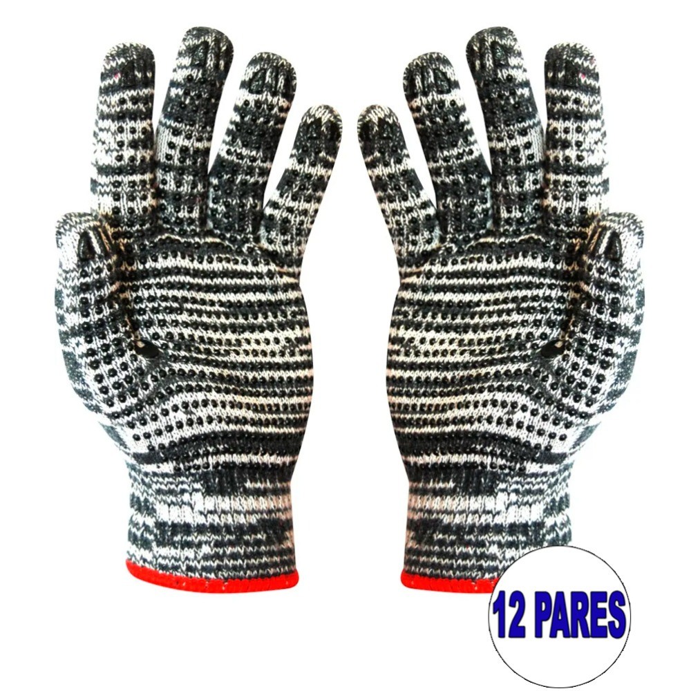 Kit 12 pares de luvas de malha mesclada tricotada 3 fios pigmentada - Plastcor