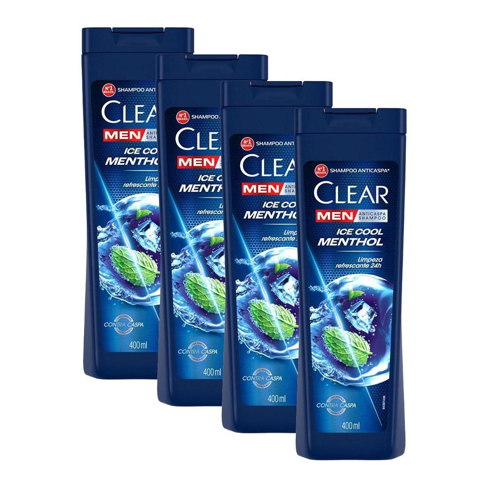 Kit 4 Shampoos Anticaspa Clear Men Ice Cool Menthol 400ml - Beauty