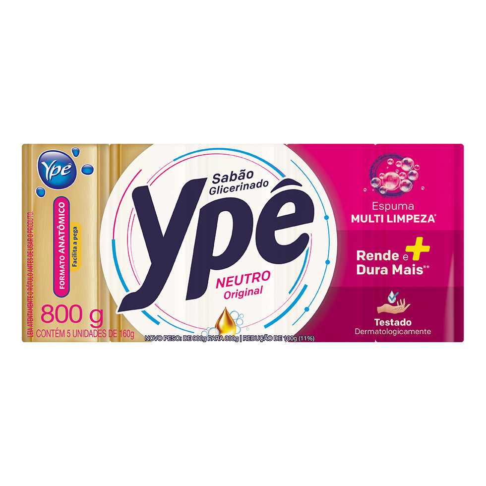 Sabão Em Barra Com 5 Unidades Neutro 800g Ypê