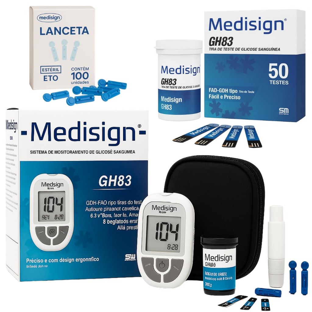 Kit Medidor de Glicose Medisign GH83 60 Tiras + 110 Lancetas Caneta Lancetadora Glicosímetro - Cepalab em Oferta na Shopee