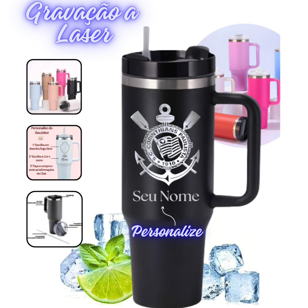 Copo térmico do Corinthians Com Canudo 1200ml Personalizado com seu nome e time em Oferta na Shopee