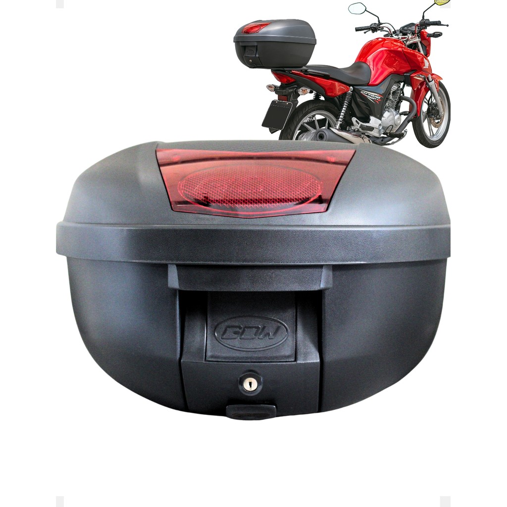 Baú Bauleto Para Moto GOW De 33 Litros Refletivo Com Base e Parafusos Caixa Pra Motoboy Cg Xre Fazer