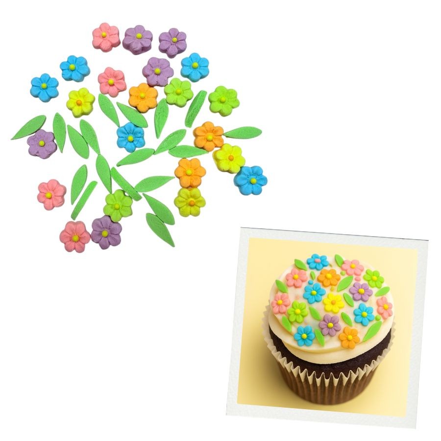 Confeito de Açúcar - Mini Margarida Color com Folhas - 60 unidades - Rizzo