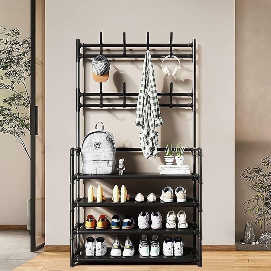 Sapateira Estante Organizadora 4 Andar Multiuso Cabideiro Multiuso com Ganchos em Oferta na Shopee