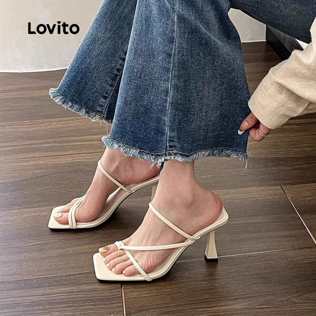 Lovito Elegante minimalista simples preto branco copo de vinho e salto data roupa saltos para mulheres LFA68054 - Women Shoes