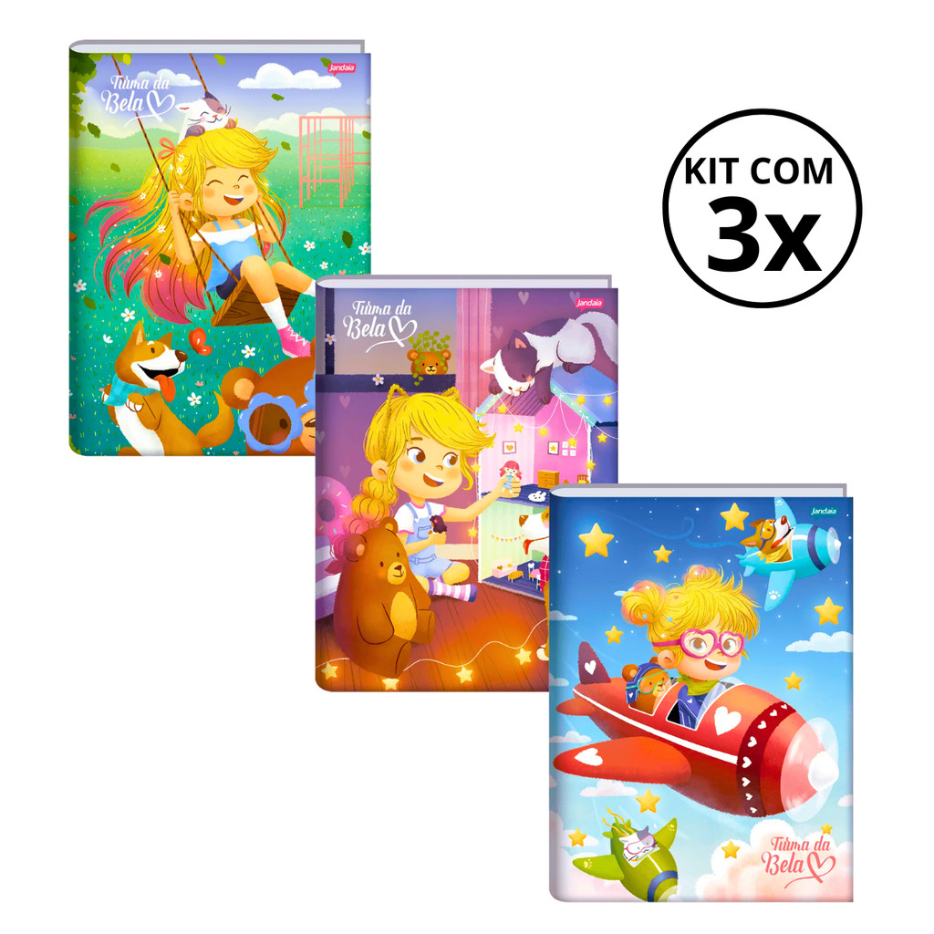 Kit Com 03 Cadernos Brochura 80 Folhas Turma da Bela - Jandaia CAPA:Balanço/Casinha/Avião em Oferta na Shopee