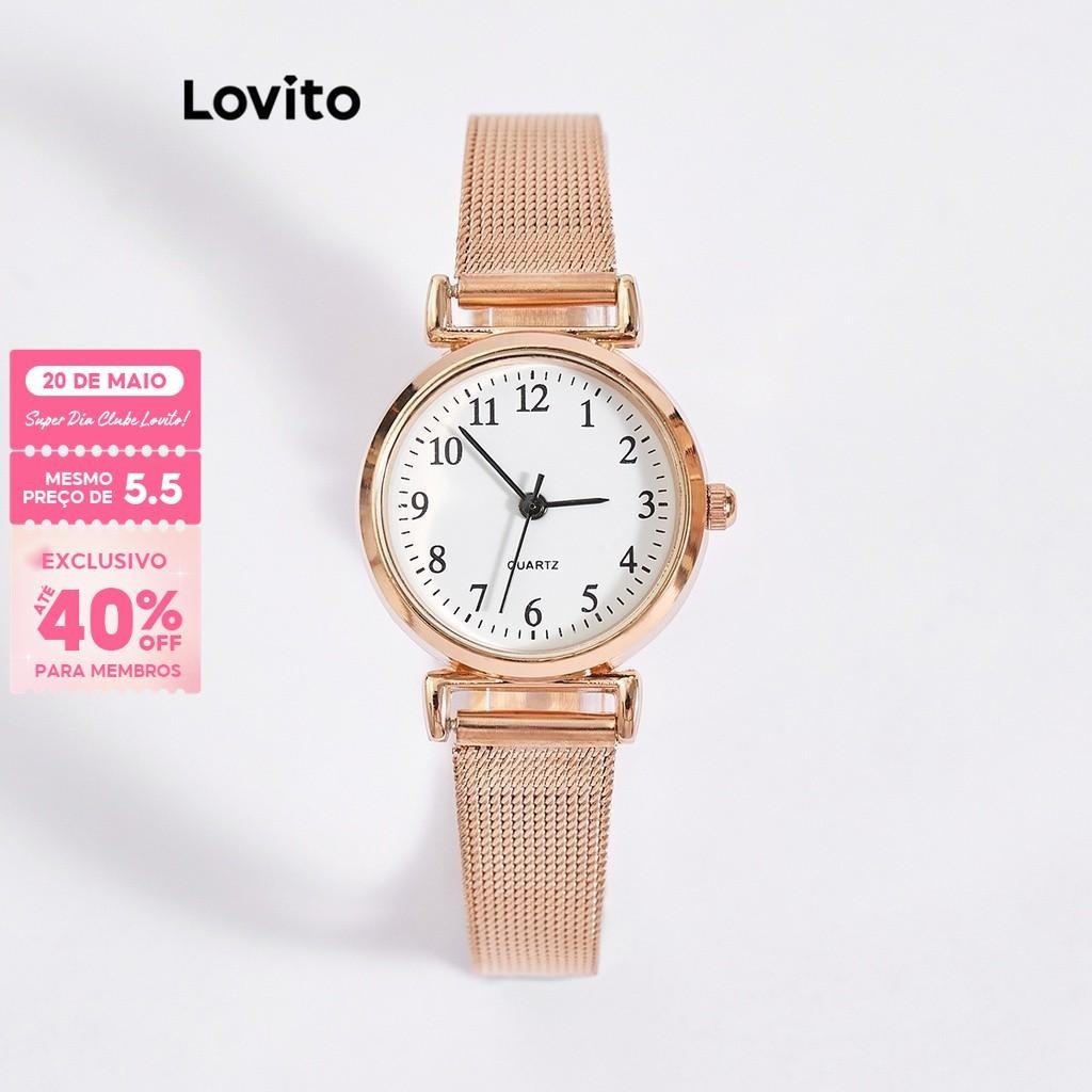 (Trendy) Lovito Relógio Casual De Quartzo Com Textura Lisa E Metal Digital De Quartzo Para Mulheres LNA13103 (Ouro Rosa)