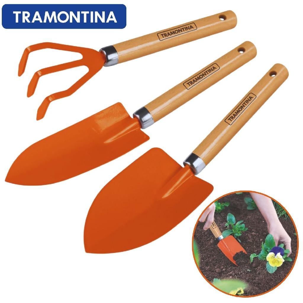 Conjunto Para Jardinagem 3 Peças Tramontina 2 Pá Ancinho Jardim Horta