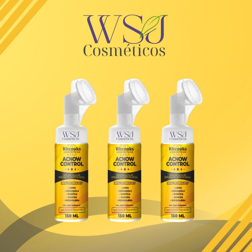Kit 03 - 03unid (03) Mousse Micelar Espuma de Limpeza Facial Acnow Control 150ml Rhenuks
