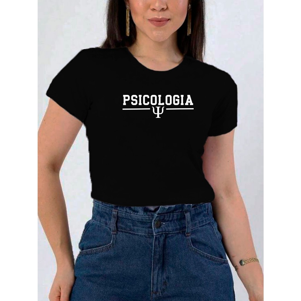 Camiseta Feminina Estampada Faculdade Psicologia com Brasão Profissão 100% Algodão
