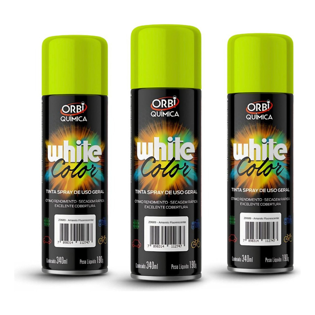 Kit 3 Tintas Spray Amarelo Fluorescente White Lub 340ml em Oferta na Shopee