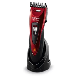 Máquina de Cortar Cabelo Mondial Flex Clipper Lâminas em Aço Inox 10W Vermelho/Preto Bivolt - CR-04
