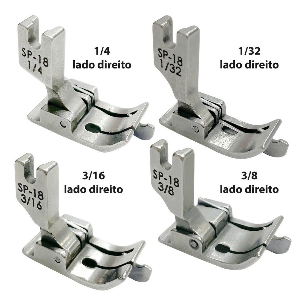 4 Calcador Para Maquina de Costura Reta Industrial Pesponto Guia Lado Direito SP18 3/8 3/16 1/4 1/32
