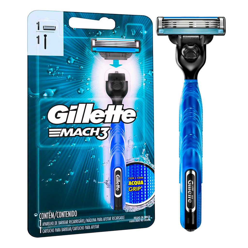 Aparelho de Barbear Gillette Mach 3 Aqui Grip C/ 1 Refil