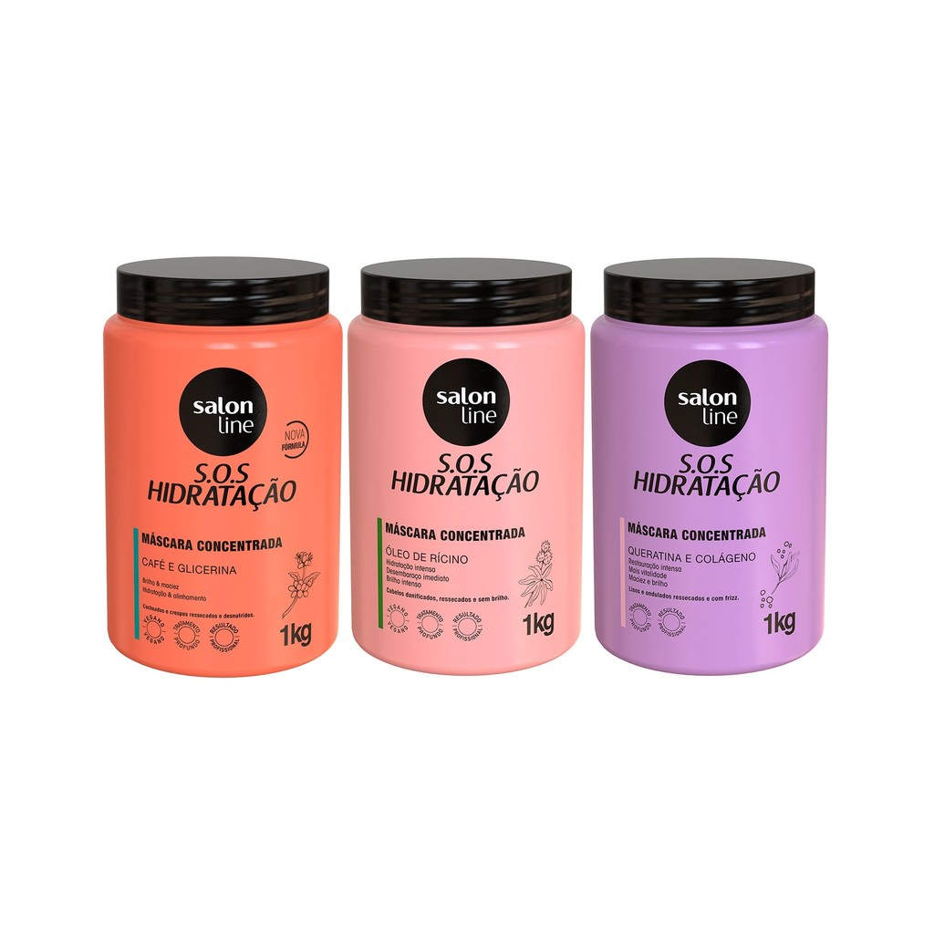 Cronograma capilar para cabelos Crespos e Cacheados SOS Hidratação Salon Line - Beauty