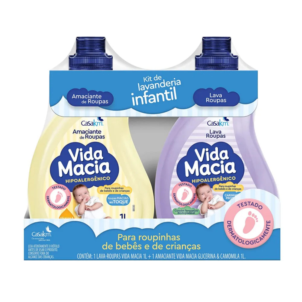 KIT VIDA MACIA GLICERINA E CAMOMILA 1L ROUPINHA DE BEBÊ - LAVA ROUPA E AMACIANTE