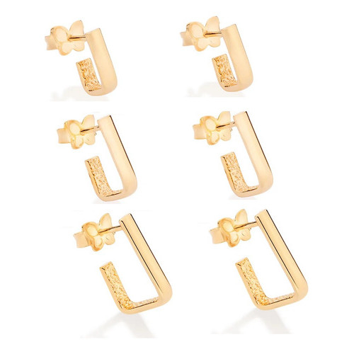 Kit Rommanel Argolas Retangulares Banhado Ouro Catálogo K119 em Oferta na Shopee