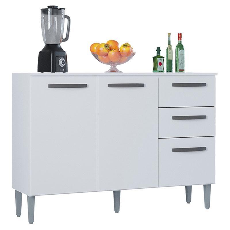 Balcão 507 3 Portas e 2 Gavetas com Tampo Branco - Poquema