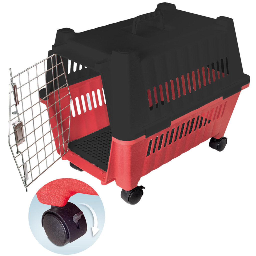 Caixa De Transporte N4 Premium Tapete Interno Rodinha Trava Pote Black/vermelho Plástico Lig Brin