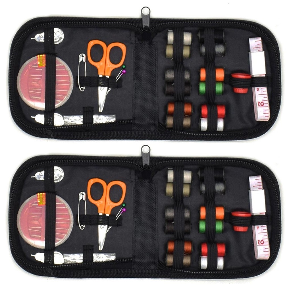 2 Kit Costura Rápido NYBC Viagem Estojo Linhas Agulhas Alfinetes Tesoura Fita Métrica Dedal Botões
