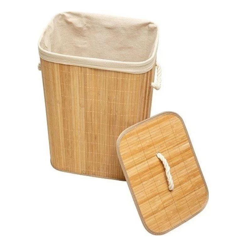 Cesto Organizador de Roupa Suja com Tampa e Alças em Bambu Bege — foto 3