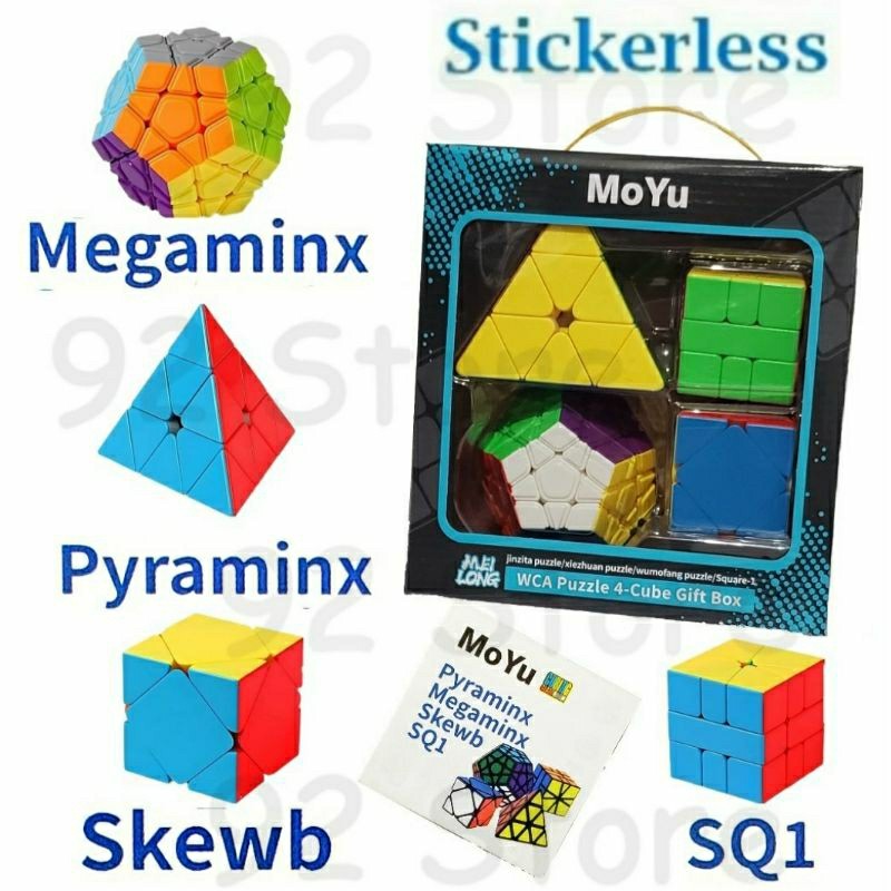 Original Box 4 Cubo Mágico Moyu Megamix + Pyramix + Skewb + Square-1 Com Manual