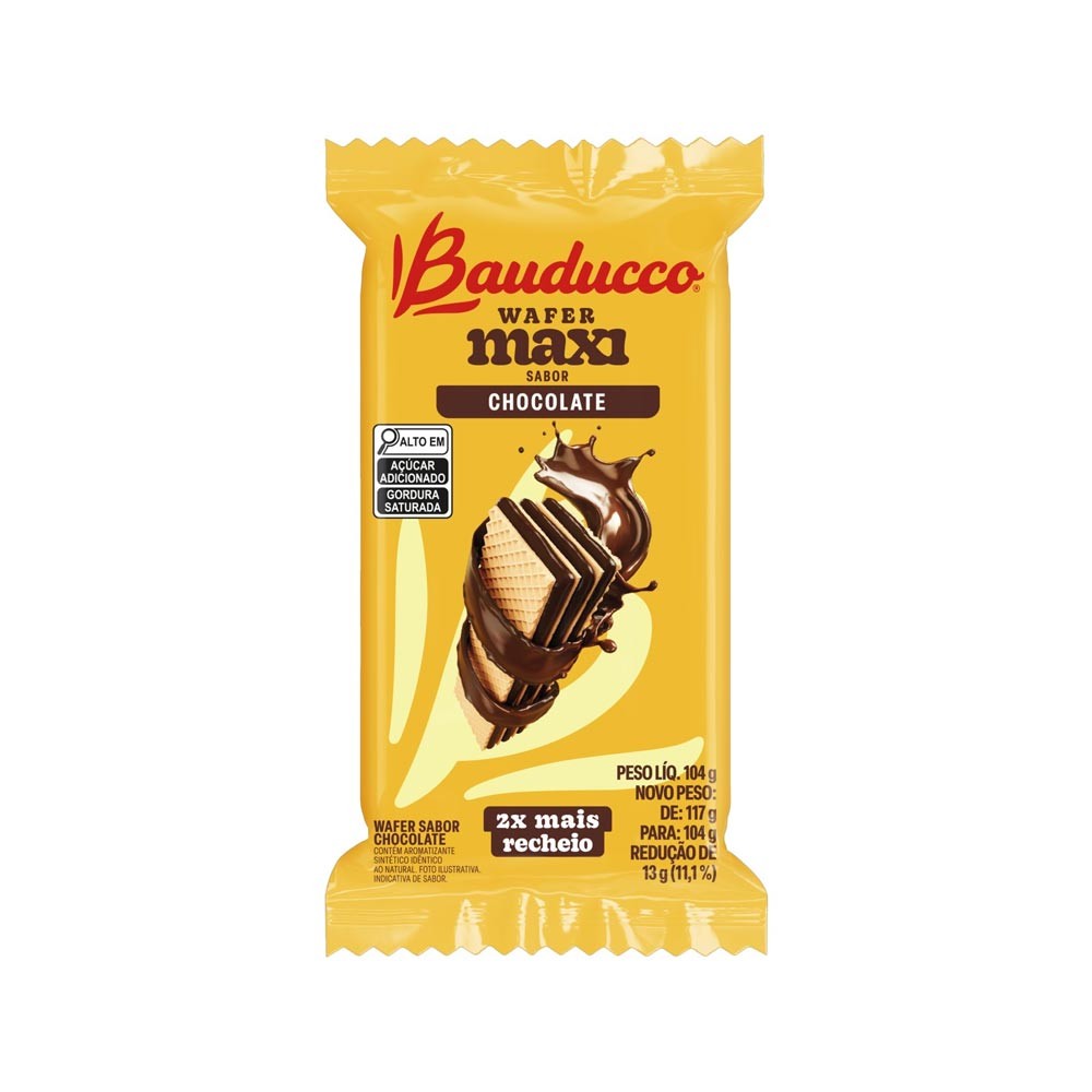 Biscoito Bauducco Wafer Maxi Chocolate 2x Mais Chocolate 104g - Food & Beverages
