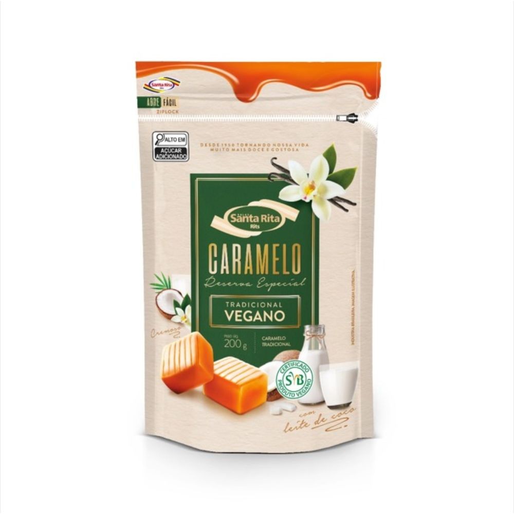 Bala Santa Rita Caramelo com Leite de Coco Tradicional Vegano 200g - Food & Beverages
