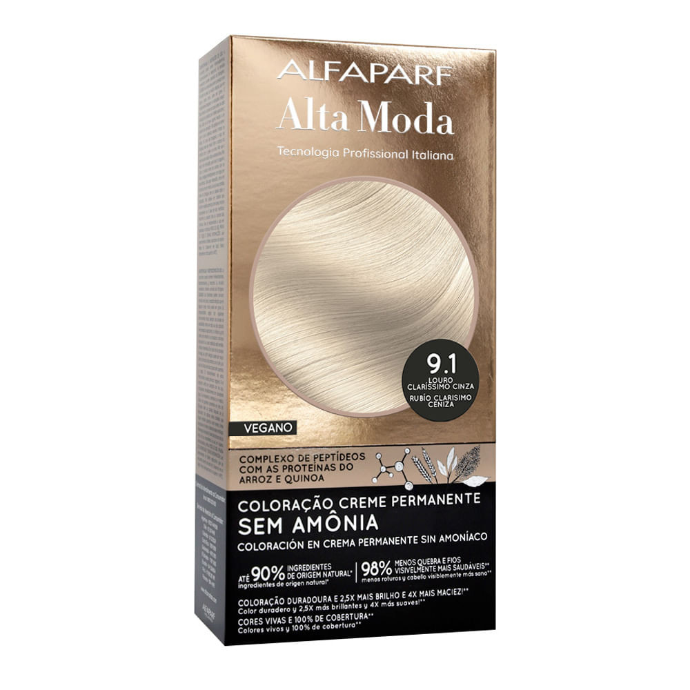 Coloração Creme Permanente Alfaparf Alta Moda Vegano Sem Amônia 9.1 Louro Claríssimo Cinza - Beauty