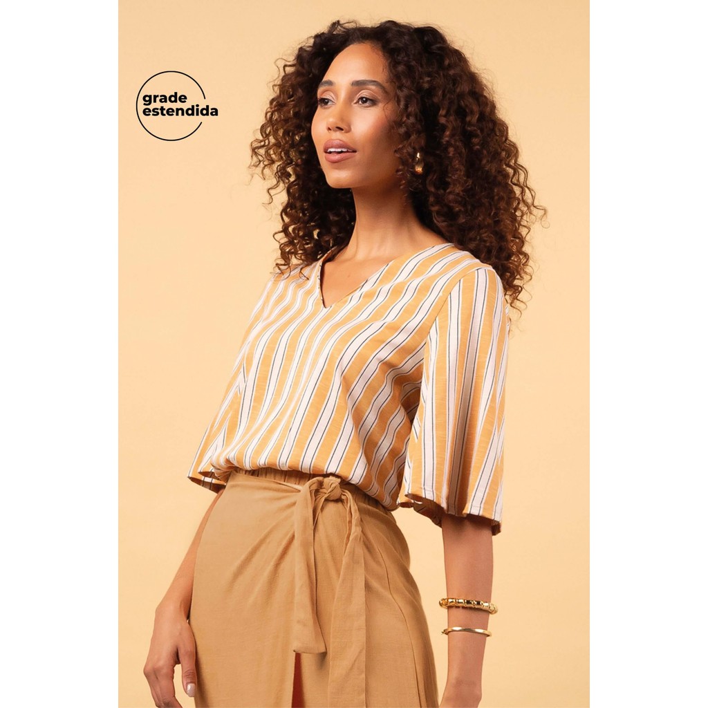 Blusa feminina Flamê Listrada Marialícia Laranja - Women Clothes