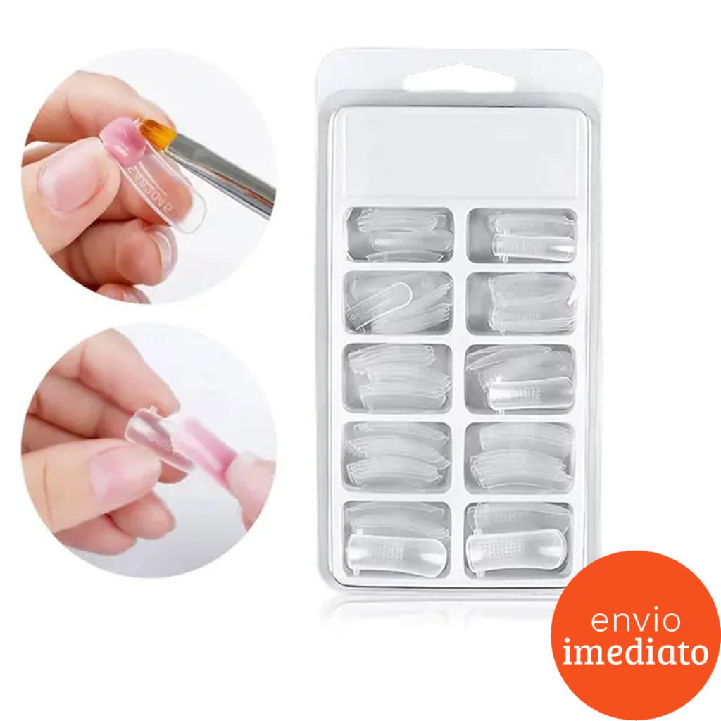 Molde F1 Tips Poygel Gel Unhas Postiças Transparente C/ 100 Und Curvatua C Reutilizavel