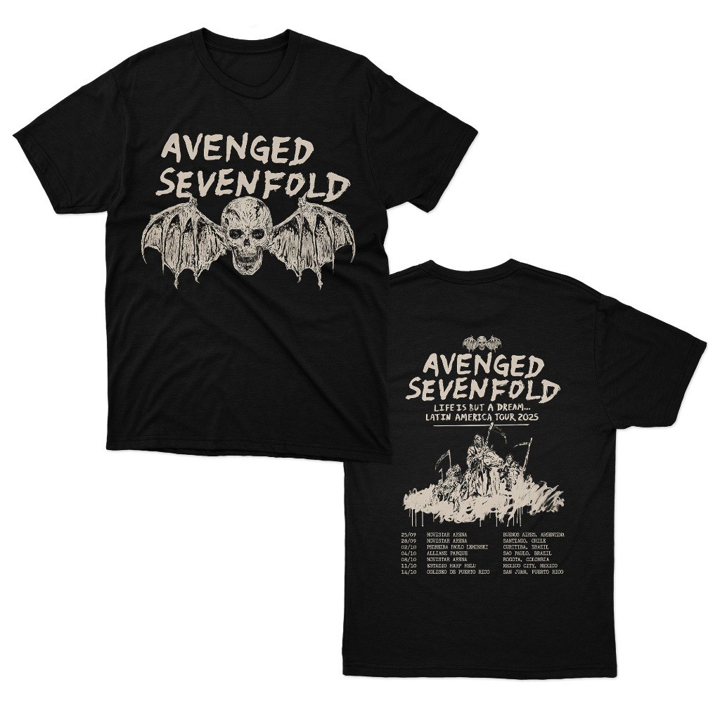 [Camiseta Premium em Algodão Puro]GXG Camiseta Avenged Sevenfold Life Is But A Dream Latin America Tour 2025 A7X Deathba em Oferta na Shopee