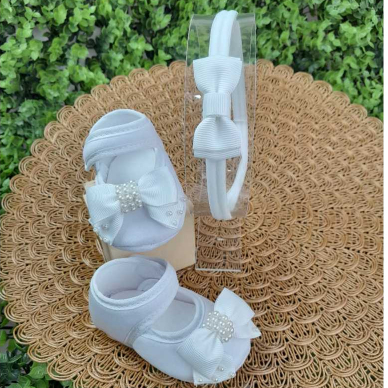 Sapatinho de bebê Com Tiara De Laço - Sapatilha Boneca Feminina Batizado em Oferta na Shopee