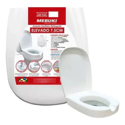 Assento Sanitário Retangular Elevado 7,5cm Rígido - Mebuki - Branco