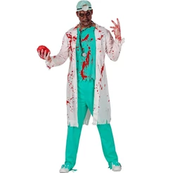 Fantasia Médico Zumbi de Halloween Adulta Masculina Assustadora Terror Jaleco Ensanguentado Camisa Calça
