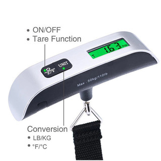 Balança Digital Portátil de Bagagem até 50kg com LCD Função Tara Gancho Resistente Viagem…