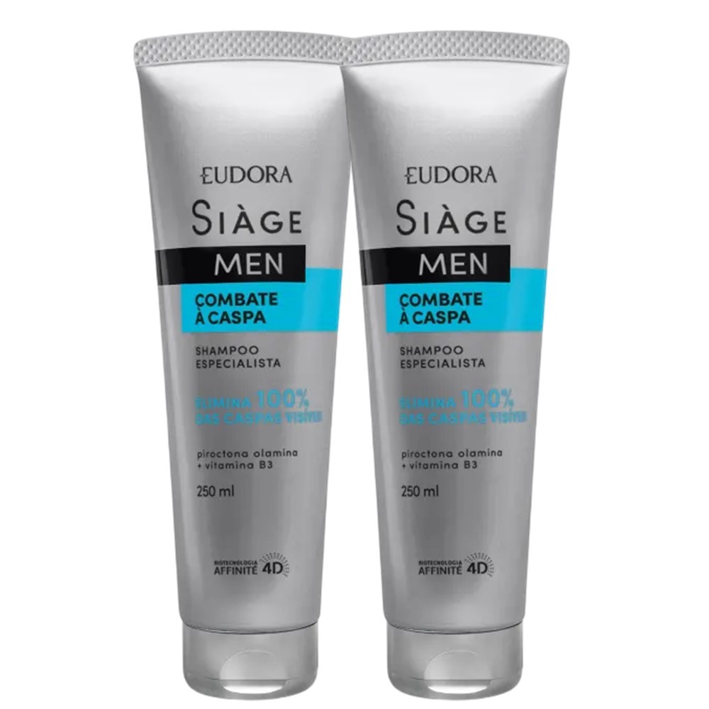 Kit 2 Shampoo Anticaspa Masculino Combate a Caspa 250ml Eudora Siàge
