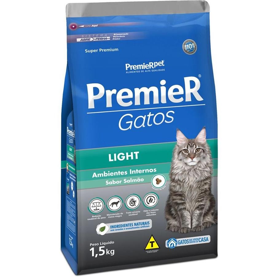 Ração Seca Premier Gatos Ambientes Internos Light Salmão Para Gatos Adultos 1,5Kg em Oferta na Shopee