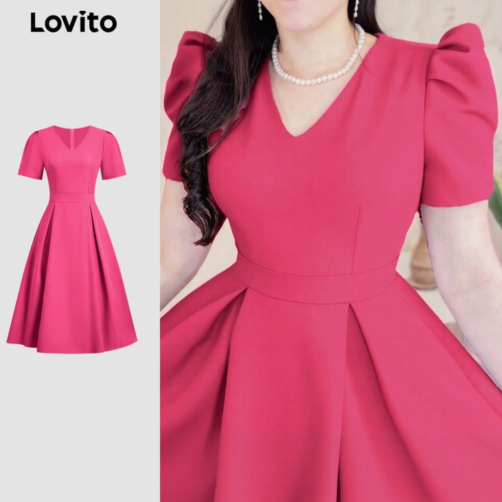 Lovito Estrutura Elegante Do Vestido  Pregas  Linha de Passeio  Primavera/verão  Vermelha rosa L143ED402 em Oferta na Shopee