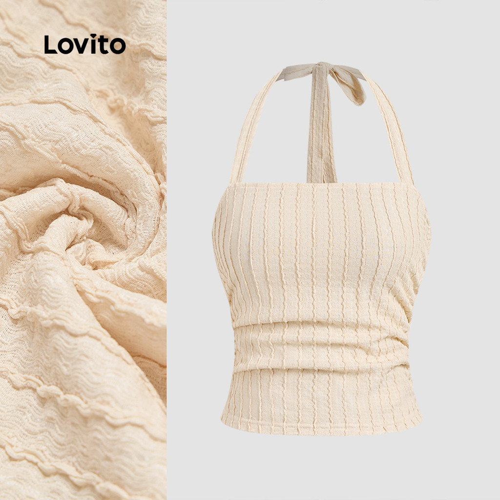 (New) Lovito Blusa Casual com Amarração Nas Costas  Primavera/verão  Cor Pêssego  para mulheres L143ED166